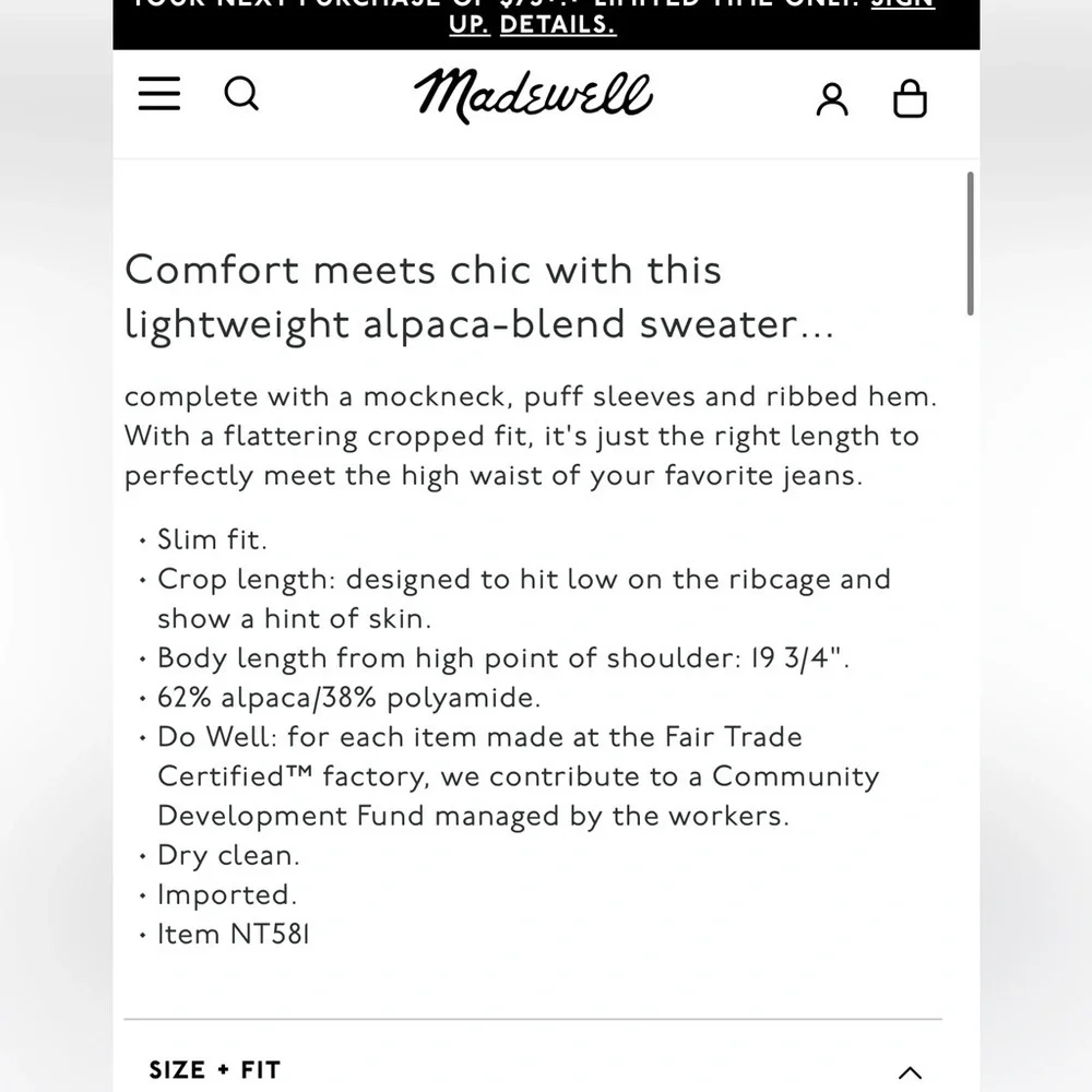 New - Madewell Alpaca-Blend Mockneck Puff Sleeve Sweater - Picture 6 of 7
